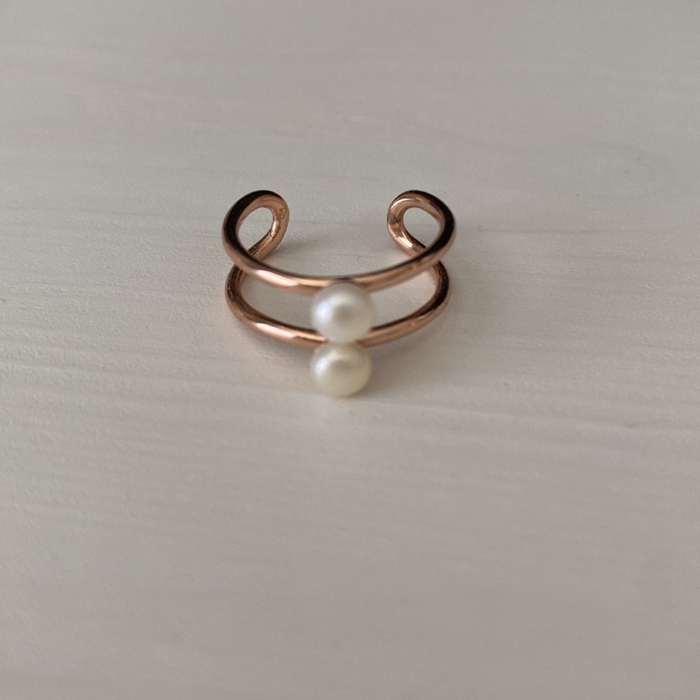 Double Pearl Adjustable Ring - Size 6 - 6.5